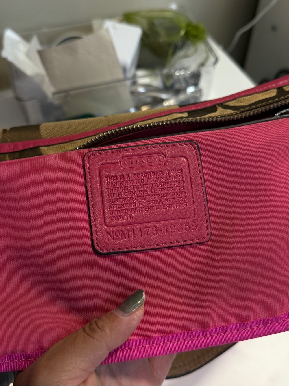 Coach Brown Signature Canvas Shoulder Bag with Pink Leather Trim - Picture 8 of 9